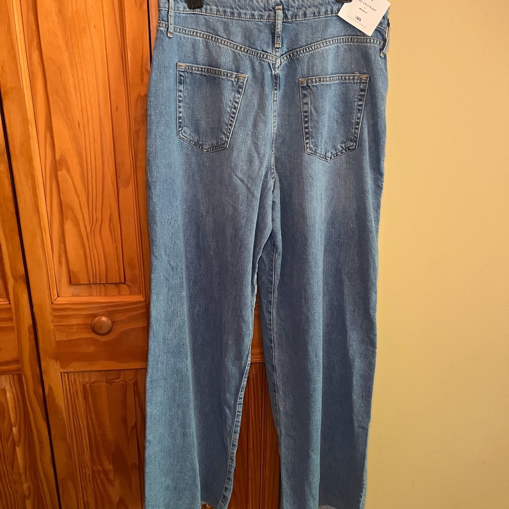 Zara Light Caia Relaxed Fit Wide Leg Jeans NWT Sz 12